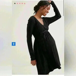 HATCH Maternjty The Softest Rib Mini Wrap Dress, Black, Size 0